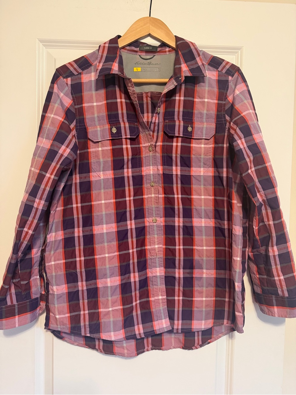 Eddie Bauer Travex Purple Plaid Button-Down Shirt